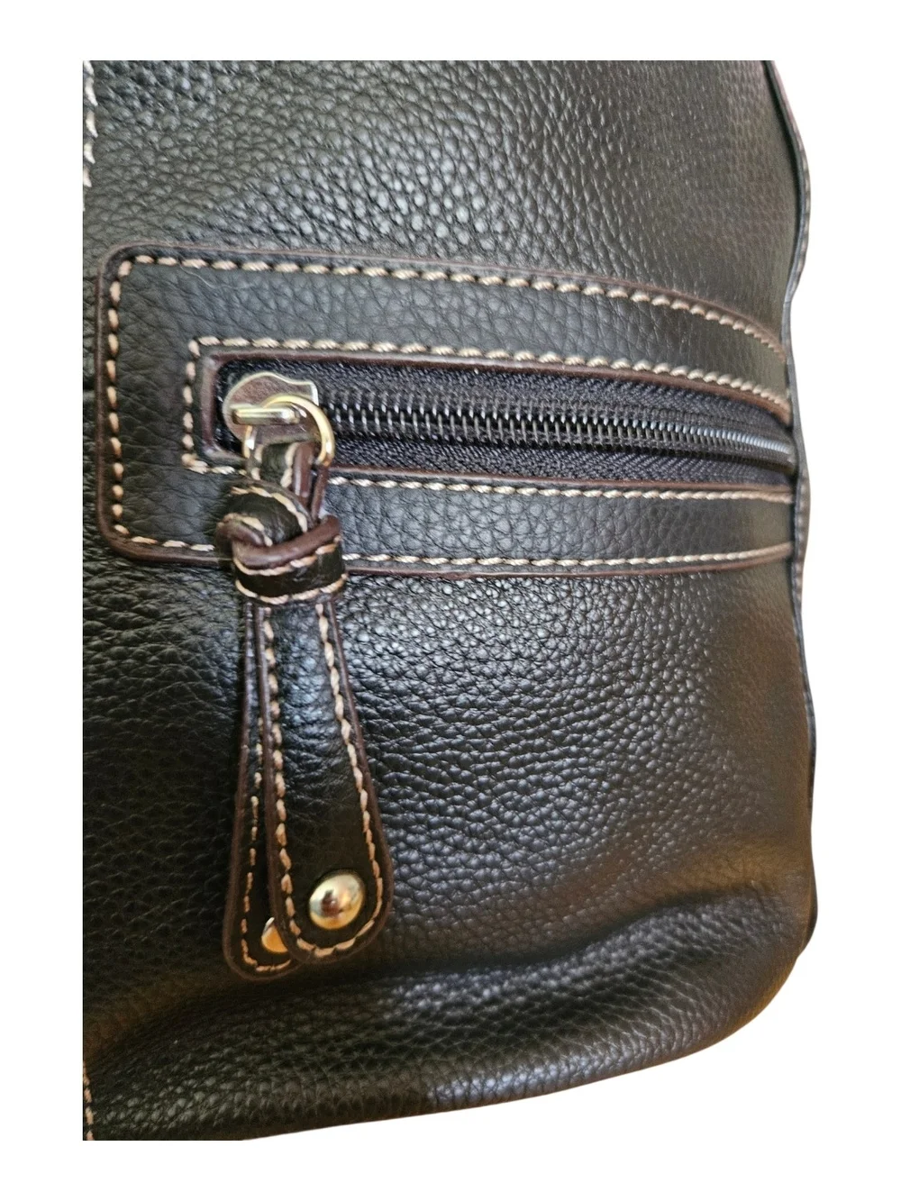 Tignanello Black Leather Backpack with Front Pockets